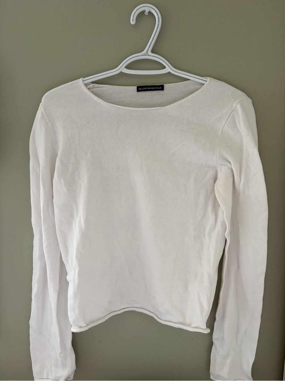 Brandy Melville White Long-Sleeve Boatneck Knit Top